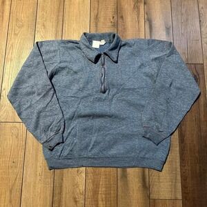 Vintage 70s Quarter Zip Sweatshirt‎ Men's Small Blue Orange Acrylic